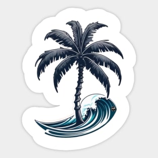 beach, surf, palm tree and waves Sticker